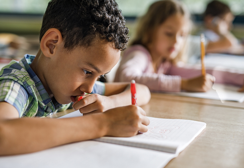 school children working