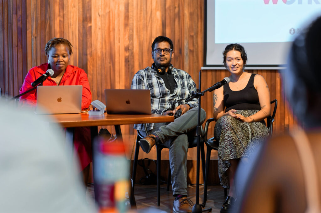 Naomi Grewan (far right) with Lesedi Mogoatlhe and Dhashen Moodley at the Africa Media Festival in Nairobi, Kenya.